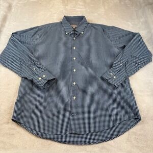 Peter Millar Mens XL Navy Blue Gingham Button Down Shirt Long Sleeve